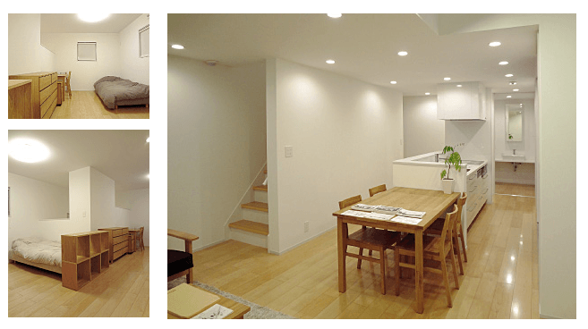 写真：室内、LDK スケルトン&インフィル設計で耐力壁以外の壁を外したりアレンジが可能です。