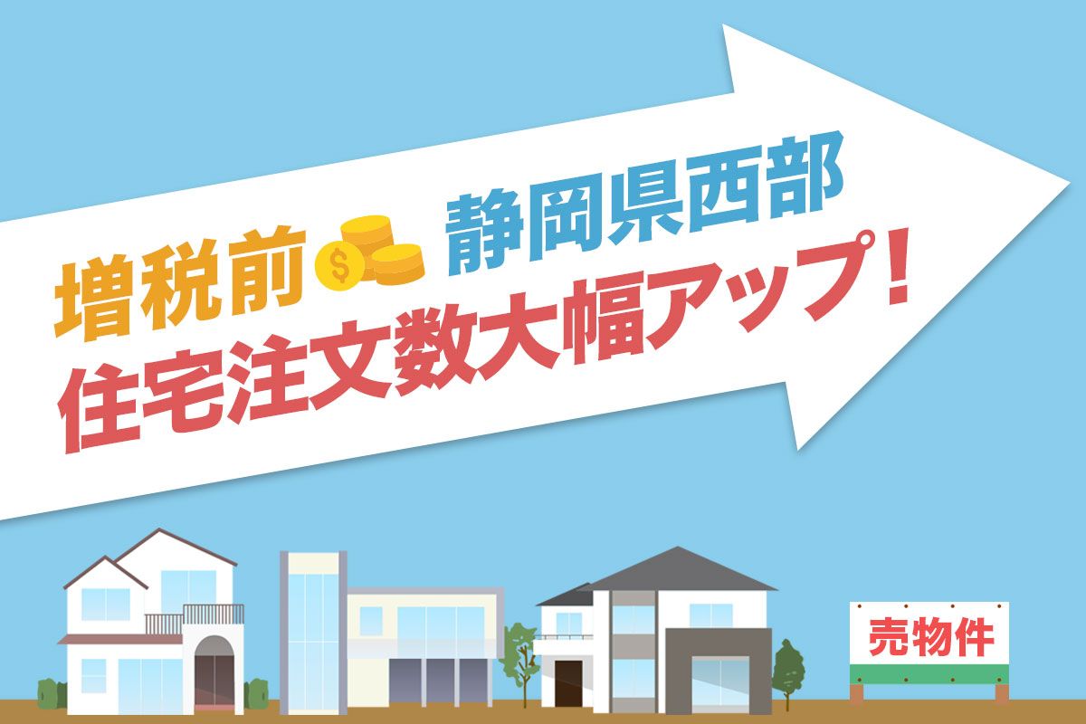 2014年4月から実施される消費税引き上げに伴い、増税前の住宅需要が増加したことで、静岡県の住宅各社は消費税5%適用の分譲住宅販売に力を注いでいる。住宅ローンの金利が低いことおよび増税前の今が買い時であるが、購入にあたっては早めの資金計画がポイントになる。